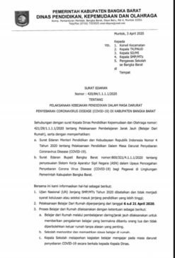 Pemkab Bangka Barat Perpanjang Masa Belajar Dirumah