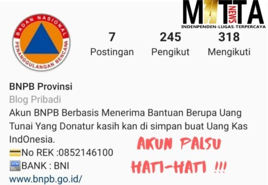 Awas! Akun Palsu BNPB Galang Dana Corona