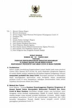 Menteri Agama Keluarkan SE Panduan Kegiatan Keagamaan di Rumah Ibadah