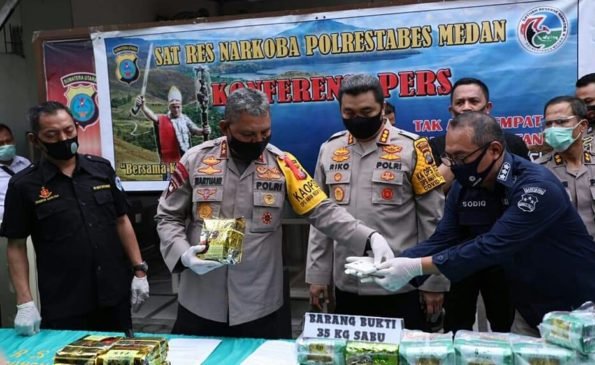 Kapolda Sumut Pimpin Press Release Pengungkapan 35 kg Sabu Oleh Polrestabes Medan, 1 Tersangka di Tindak Tegas Terukur