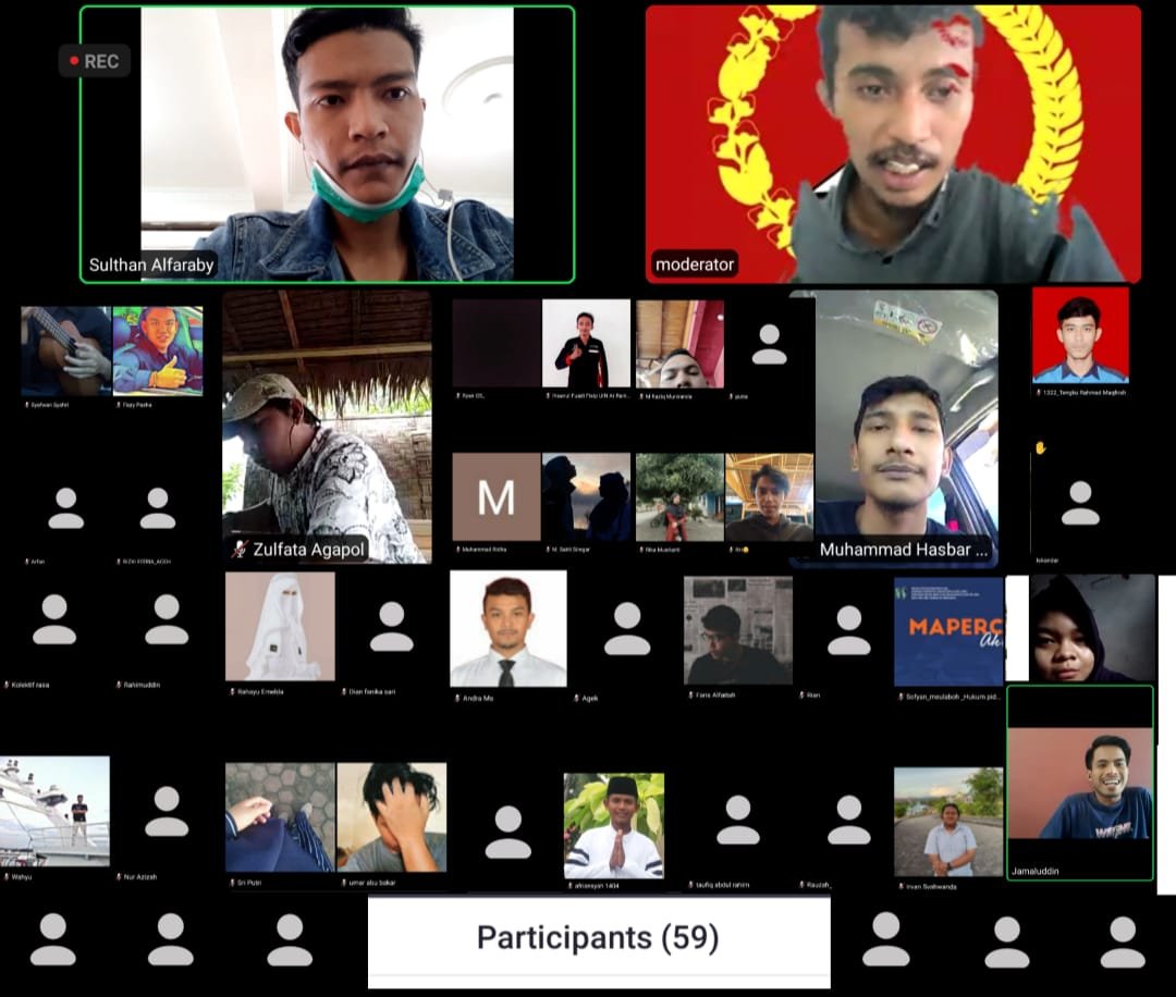 kegiatan diskusi publik bertema "Dana Hibah Covid untuk Membungkam Gerakan Mahasiswa Aceh" yang dilakukan secara daring.