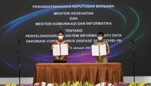 Menkes dan Menkominfo Teken SKB Satu Data Vaksinasi Covid-19