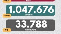 Update 17 Februari 2021 Korban Covid-19 di Indonesia:1.243.646 Positif, 1.047.676 Sembuh, 33.788 Meninggal