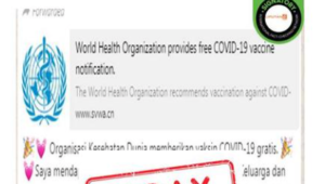 Hoax !! Pesan Berantai Berisi Link Pendaftaran Vaksin Covid-19 Gratis dari WHO