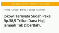 Hoax !! Jokowi Pakai Rp38,5 Triliun Dana Haji, Jamaah Tak Diberi Tahu