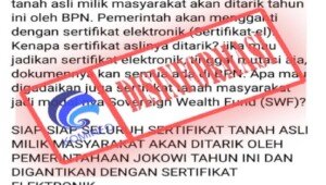 Hoax !! BPN Akan Tarik Semua Sertifikat Tanah Asli Milik Masyarakat Untuk Diganti Menjadi Sertifikat Elektronik