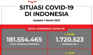 Update Data Vaksinasi Covid-19 Per 1 Maret 2021