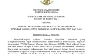 PPKM Darurat Jawa-Bali, Mendagri Terbitkan Inmendagri 15/2021