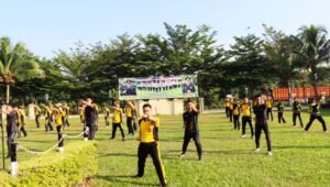 Latihan Rutin Beladiri Polri, Personil Polres Prabumulih Kompak dan Bersemangat