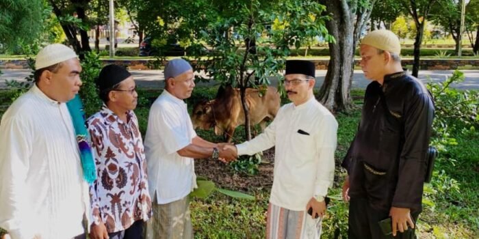 Pj Bupati Meurah Budiman Serahkan Satu Ekor Sapi Qurban untuk Wartawan
