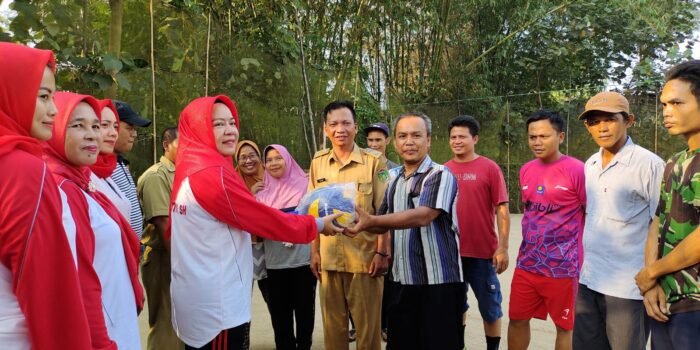 Semarak HUT RI-78, Hj Linda Apriana Arlan Bantu Warga Kelurahan Tanjung Rambang 1 Set Perlengkapan Volly