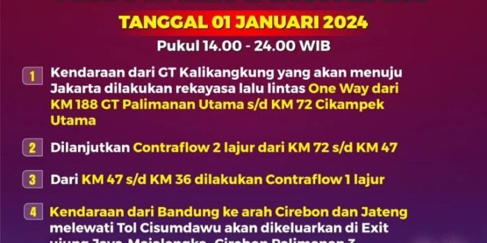 Berikut Rencana Rekayasa Lalu Lintas Arus Balik Libur Nataru 2024