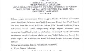 SELEKSI CALON ANGGOTA PANITIA PEMILIHAN KECAMATAN UNTUK PEMILIHAN GUBERNUR DAN WAKIL GUBERNUR, BUPATI DAN WAKIL BUPATI, DAN WALI KOTA DAN WAKIL WALI KOTA PADA KABUPATEN TANAH DATAR TAHUN 2024