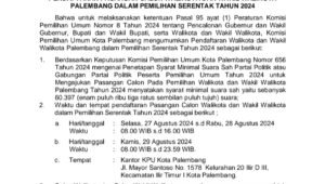 PENDAFTARAN PASANGAN CALON WALIKOTA DAN WAKIL WALIKOTA PALEMBANG DALAM PEMILIHAN SERENTAK TAHUN 2024
