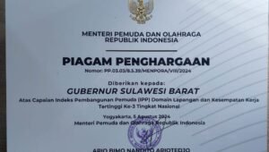 Pemprov Sulbar Raih Indeks Pembangunan Pemuda Terbaik Ketiga dari Kemenpora RI