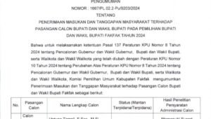 Penerimaan Tanggapan dan Masukan dari Masyarakat Terhadap Calon Bupati dan Wakil Bupati Fakfak