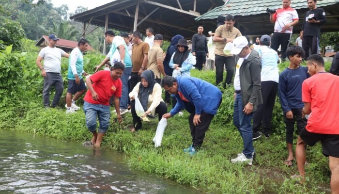 Forkopimda Bersama Warga Sebar Seratus Ribu Benih Ikan Nila di Kali Mamuju