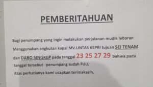 Ribuan Orang Terancam Gagal Mudik, Tiket Kapal Batam dan Tanjungpinang ke Kabupaten Lingga Habis