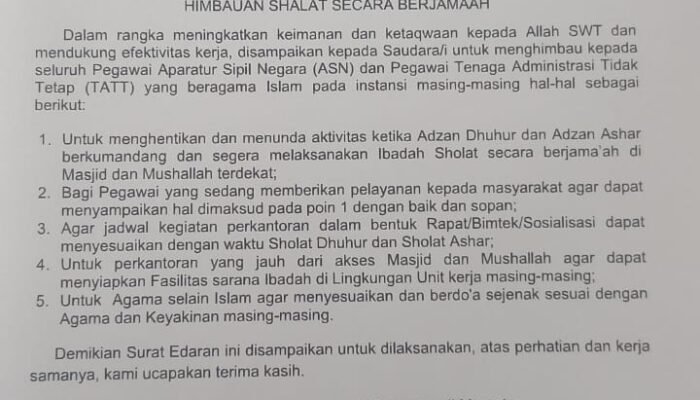 Wajib Baca! Ini Surat Edaran Wagub Sulbar Salim S Mengga bagi ASN Muslim Saat Adzan Dikumandangkan