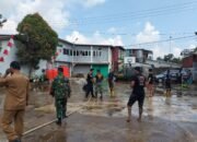 Kodim Mempawah, Damkar dan Perangkat Desa Purun Kecil Persiapkan Lokasi Upacara TMMD