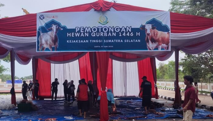Kejati Sumsel Sembelih 12 Ekor Sapi dan 2 Ekor Kambing, Distribusikan 750 Paket Daging Kurban pada Idul Adha 1446 H