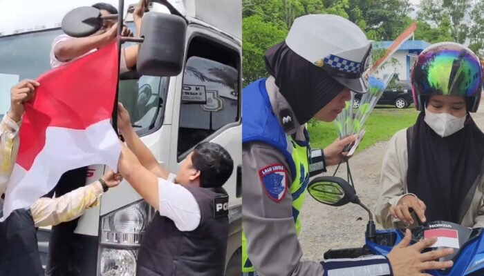 Tebar Semangat Merah Putih di Jalan Raya, Cara Polres OKI Tumbuhkan Nasionalisme Kebangsaan