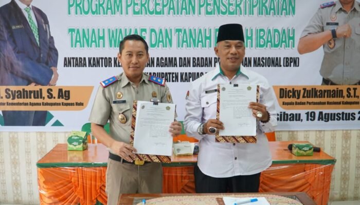Percepatan Sertifikat Tanah Wakaf, Kantor Pertanahan dan Kemenag Kapuas Hulu Tandatangani MoU