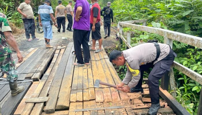 Warga Embaloh Hulu Kompak Bahu – Membahu Perbaiki Jembatan