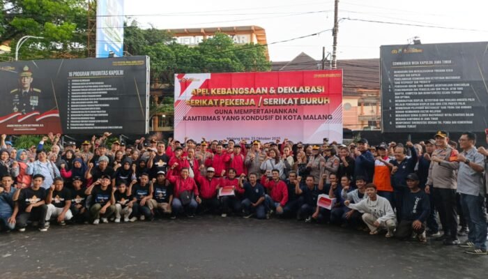 Polresta Malang Kota Bersama Serikat Buruh Deklarasi Jaga Keamanan dan Kondusivitas