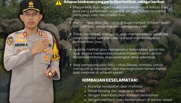 Kapolres Musi Rawas Imbau Warga dan Pengguna Jalur Musi Rawas–PALI Waspada Aktivitas Gajah Liar