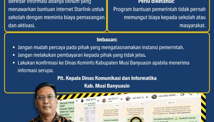 Dinas Kominfo Muba Imbau Warga Waspada Penipuan Bantuan Starlink untuk Sekolah