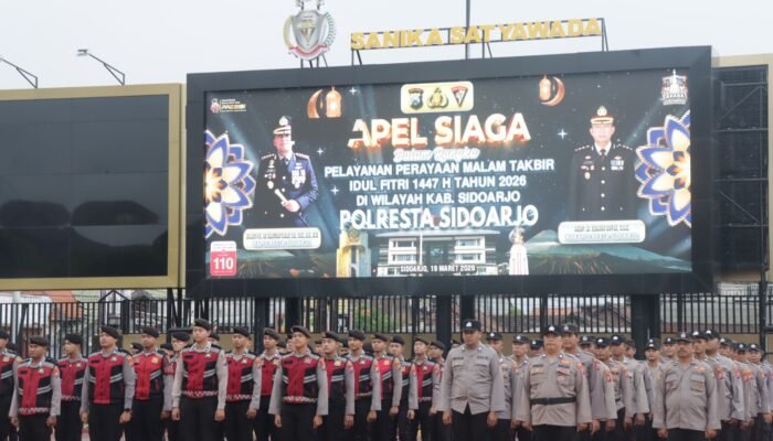 Polresta Sidoarjo Gelar Apel Siaga Malam Takbir Idul Fitri 1447 H