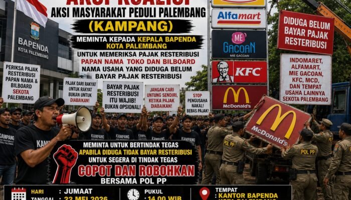 Gelar Aksi, Koalisi Masyarakat Peduli Palembang Desak Penertiban Pajak Retribusi Reklame dan Papan Nama