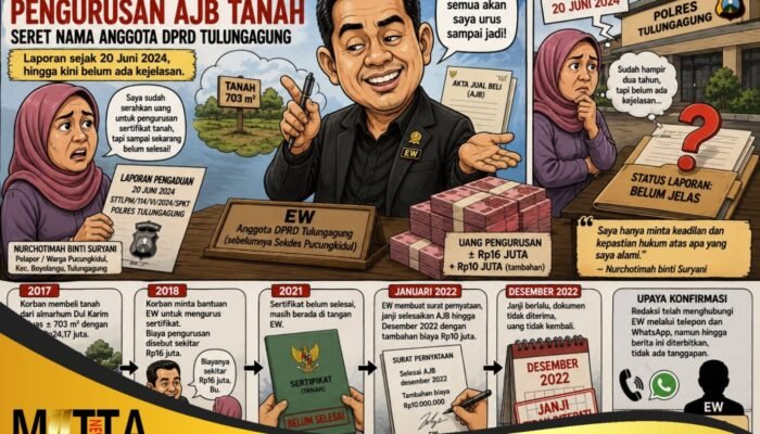 Anggota DPRD Tulungagung Dilaporkan dalam Dugaan Penipuan dan Penggelapan Pengurusan AJB Tanah, Kasus Mengendap Hampir Dua Tahun