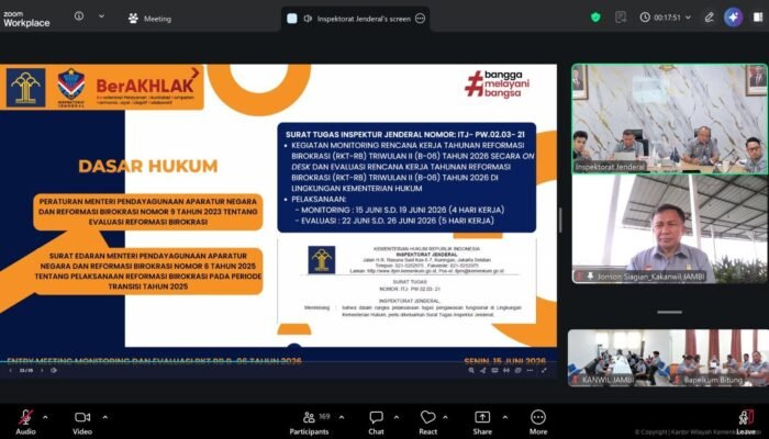 Kanwil Kemenkum Jambi Ikuti Entry Meeting Evaluasi Reformasi Birokrasi Triwulan II Tahun 2026