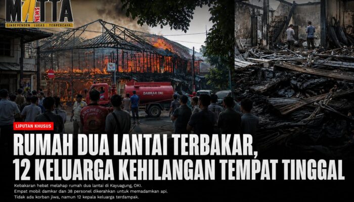 Empat Mobil Damkar Berjibaku Padamkan Api, Rumah 12 Keluarga di Kayuagung Terbakar