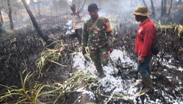 Babinsa Bersama Tim Gabungan Gerak Cepat Padamkan Kebakaran Lahan di Pulokerto