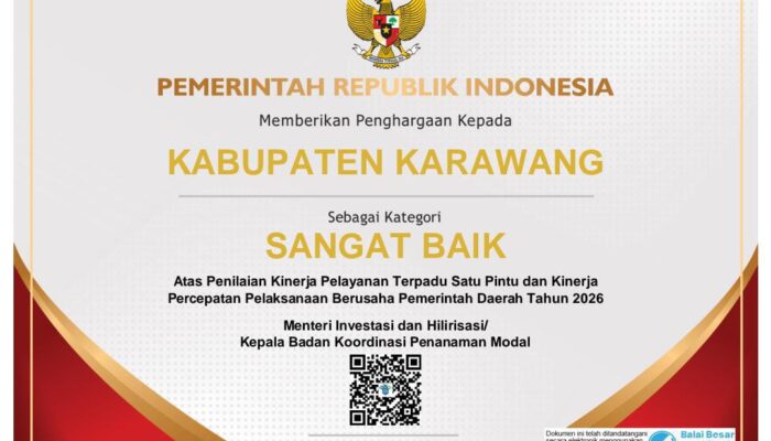 Investasi Karawang Tembus Rp20,43 Triliun, Pemkab Sabet Penghargaan ‘Sangat Baik’ dari BKPM RI